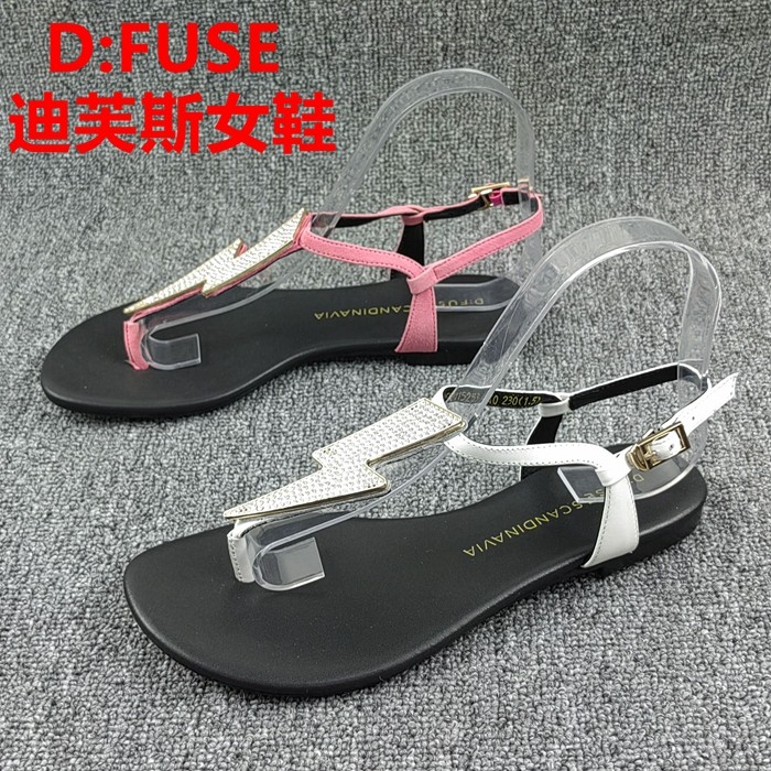 D:FUSE迪芙斯正品撤柜处理夏季新款夹趾一字带时尚百搭真皮女凉鞋