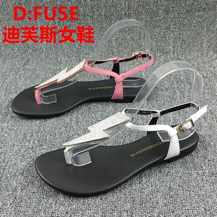 D:FUSE迪芙斯撤柜处理夏季新款夹趾一字带时尚百搭真皮女凉鞋