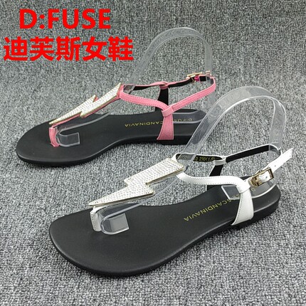 D:FUSE迪芙斯正品撤柜处理夏季新款夹趾一字带时尚百搭真皮女凉鞋