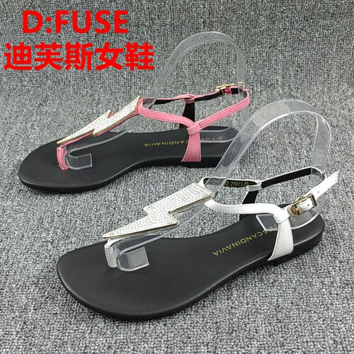 D:FUSE迪芙斯正品撤柜处理夏季新款夹趾一字带时尚百搭真皮女凉鞋
