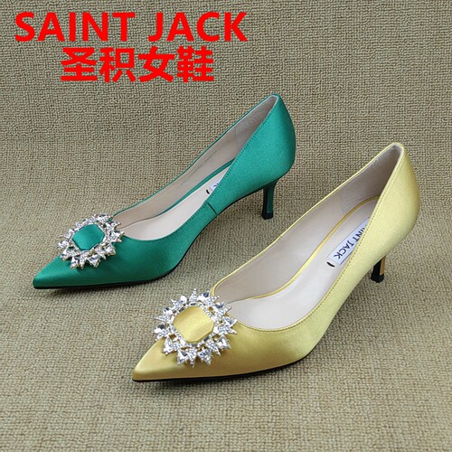 SAINT JACK圣积正品处理春季新款尖头浅口水钻高跟百搭时尚女单鞋