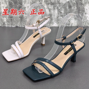 品牌瑕疵断码处理优雅风一字扣带凉鞋女夏季细跟高跟露趾时尚女鞋