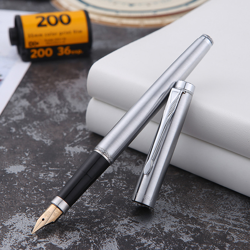 HERO英雄钢笔官方正品200A全钢14K金笔成人商务办公练字用书法笔送礼定制刻字老式钢笔复古款