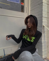 New hooded velvet slim T-shirt