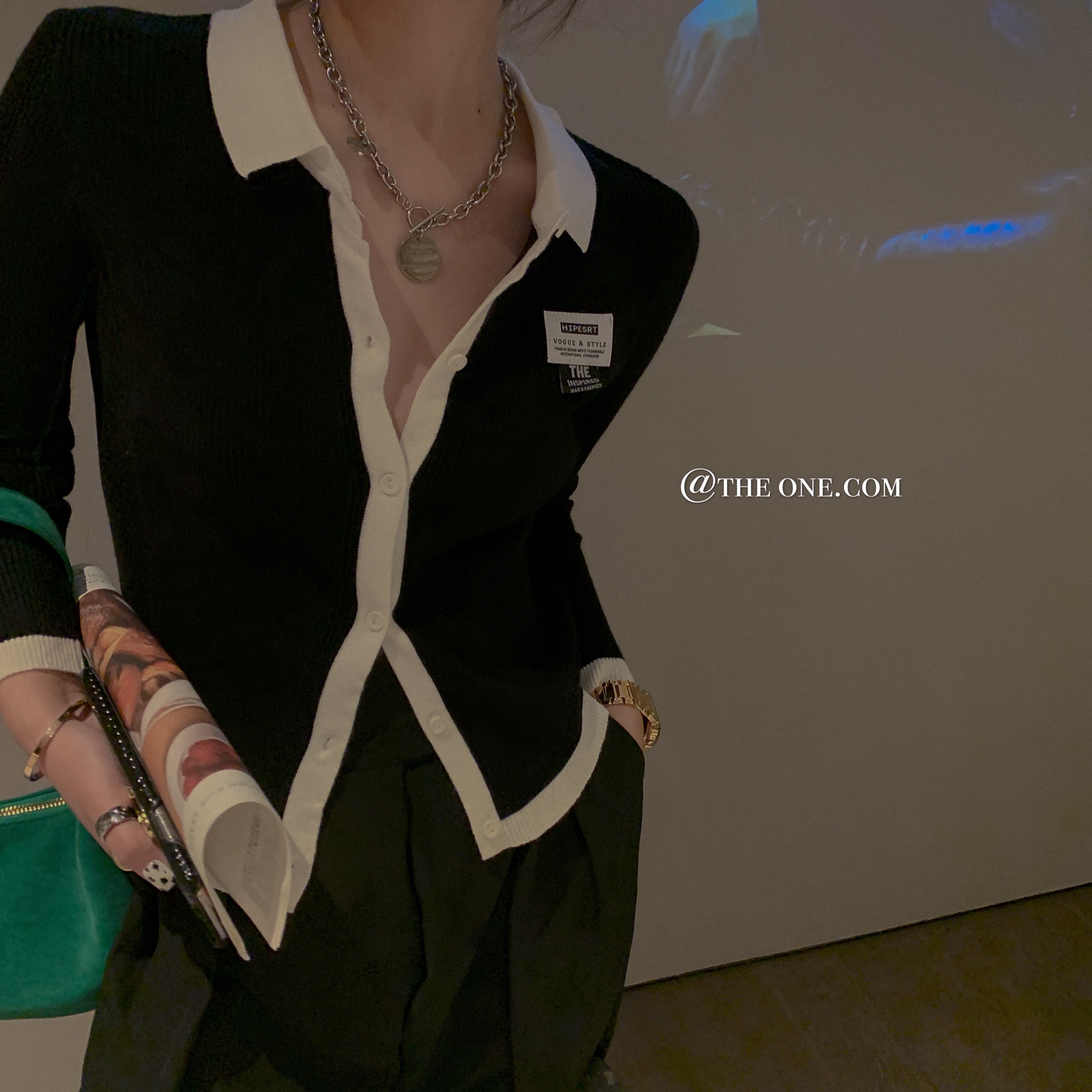 Real shot new color contrast polo collar versatile fashion bottomed T-shirt