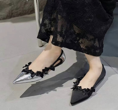 清仓欧货卡伊高春夏新款小众真皮镂空尖头蝴蝶结低跟浅口单鞋女