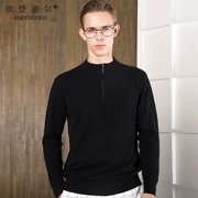 Camdendir mùa thu và mùa đông áo len cashmere trung niên nam 100% tinh khiết áo len cashmere nửa cao dây kéo cổ áo đan cha - Áo len Cashmere