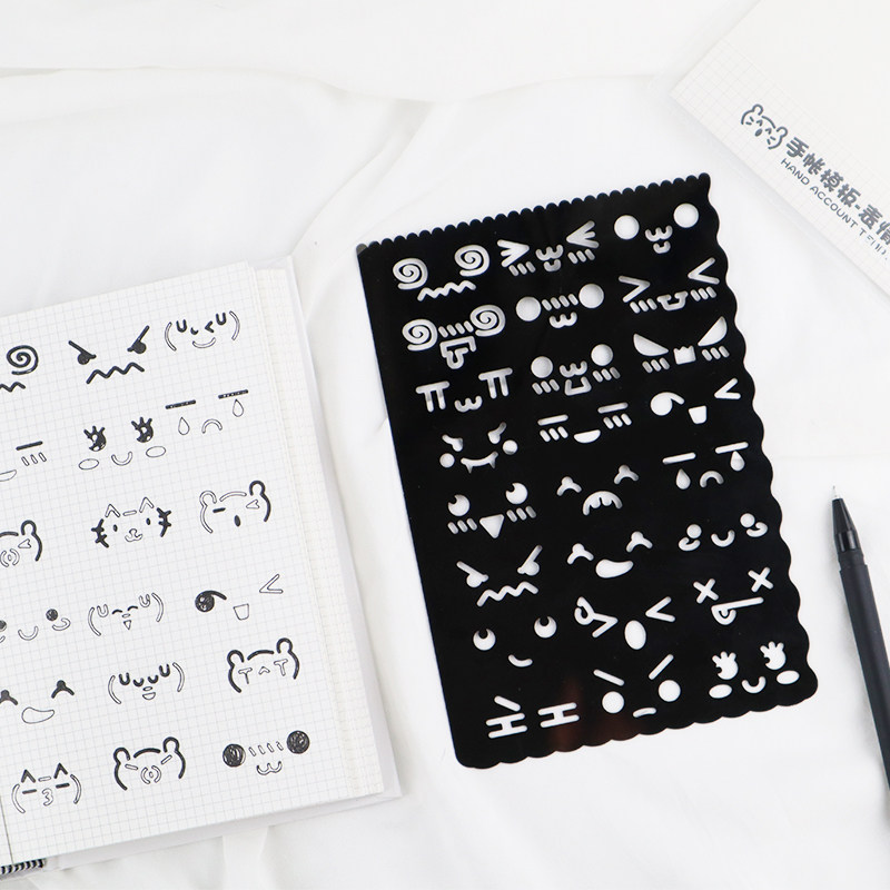 表情系列手账模板趣味diy手工可爱表情包素材 绘画预描模具镂空尺