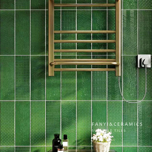 法式绿色复古手工长条瓷砖