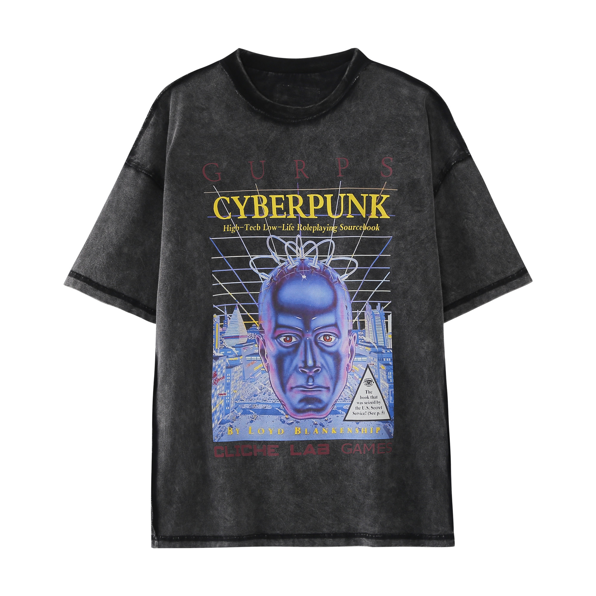 【CLICHE】2024水洗做旧直喷VINTAGE印花宽松CYBERPUNKT恤OS短袖