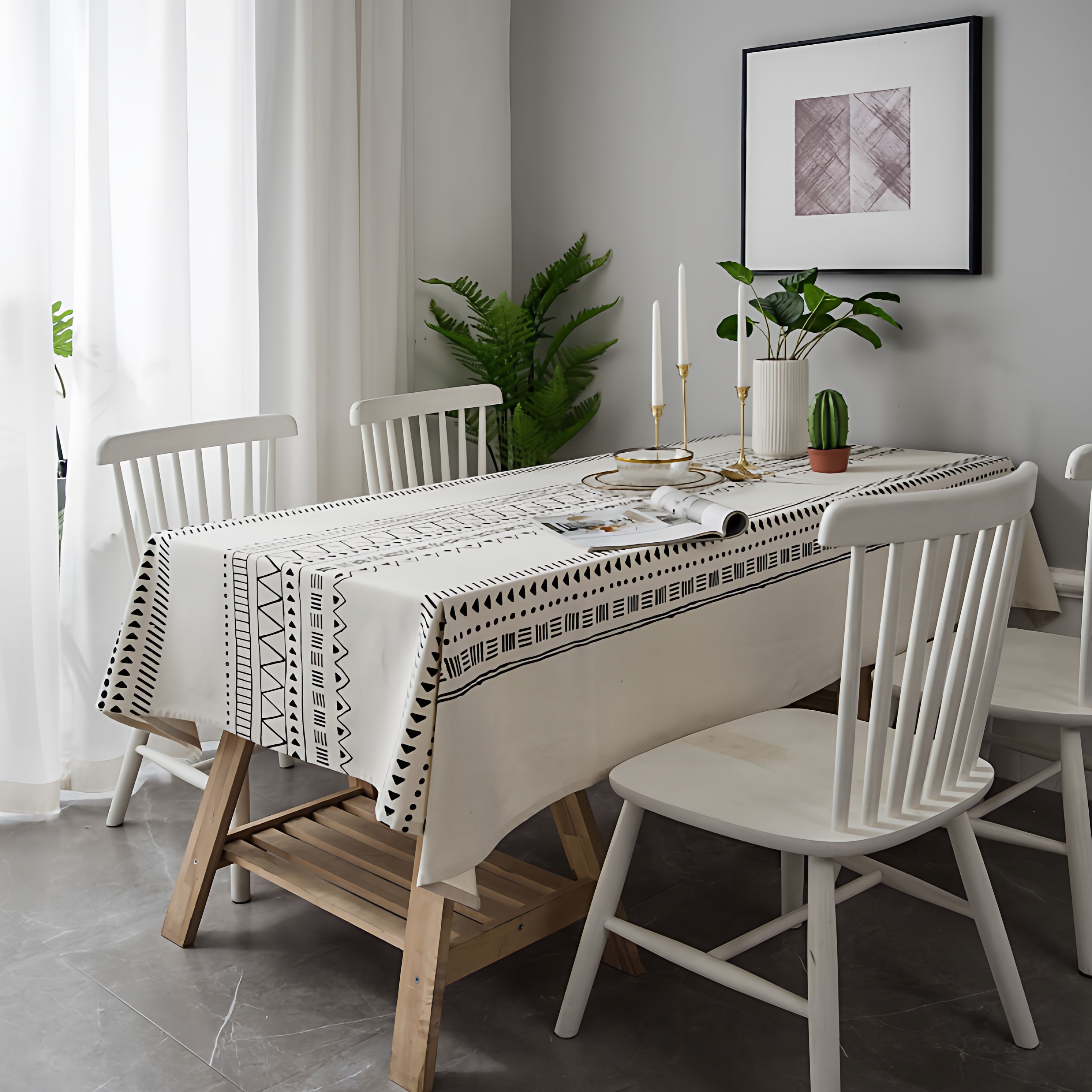 北欧现代桌布ins网红民族风波西米亚黑白印花茶几布客厅餐桌布艺,居家布艺,桌布,淘宝优惠券,粉丝福利购,淘宝优惠卷