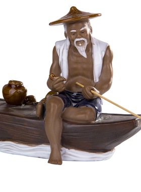 陶瓷古典风姜太公钓鱼书房摆件