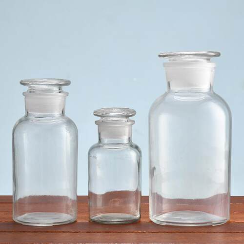 透明加厚广口玻璃瓶试剂瓶白色玻璃化学瓶磨砂口医药瓶分装广口瓶
