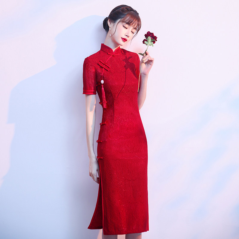 红色旗袍敬酒服2020新款中国风婚宴礼服女新娘结婚订婚回门连衣裙