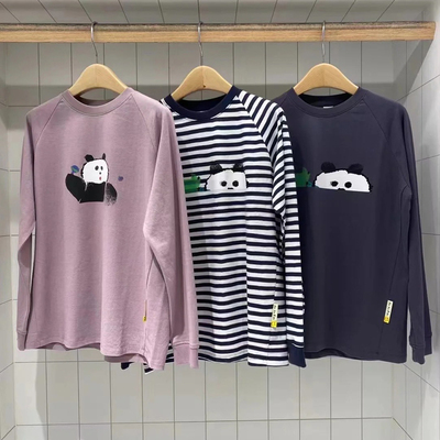 素然印花T恤棉涤长袖女上衣