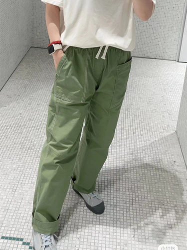 自然腰棉格子素然直筒裤女士新款