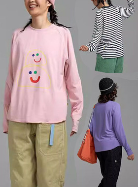 素然T恤 2023年冬季新款女士机能磨毛图案圆领长袖衫 A0233TS35