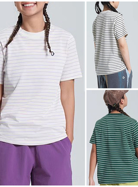 素然T恤 2024女士夏季新款户外圆领干爽条纹防晒短袖T恤A0241TS08
