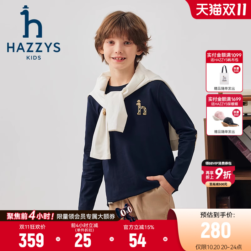 hazzys圆领休闲长袖T恤
