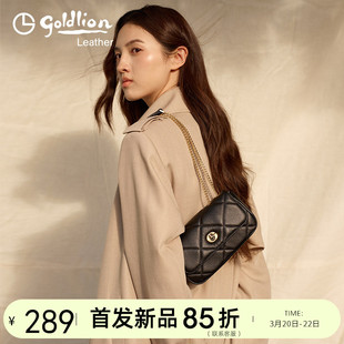 金利来新款迷你小巧真皮菱格百搭链条单肩包包小香风斜挎通勤女包
