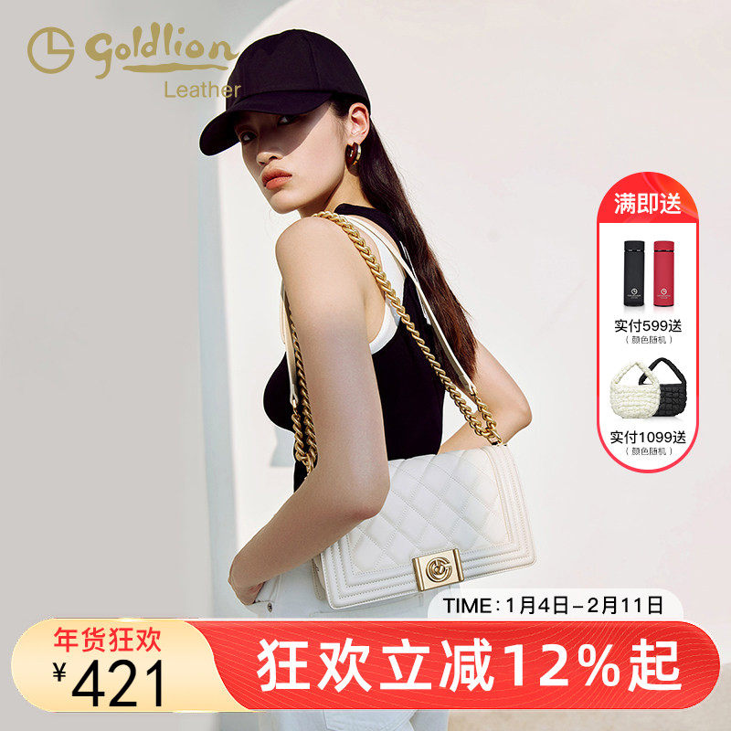 金利来新款英伦风真皮女包时尚链条单肩包百搭轻奢包包斜挎小方包