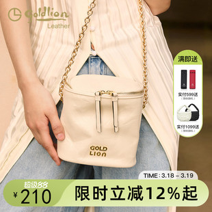 金利来真皮女包单肩圆筒包2026新款迷你手机包小包时尚斜挎链条包