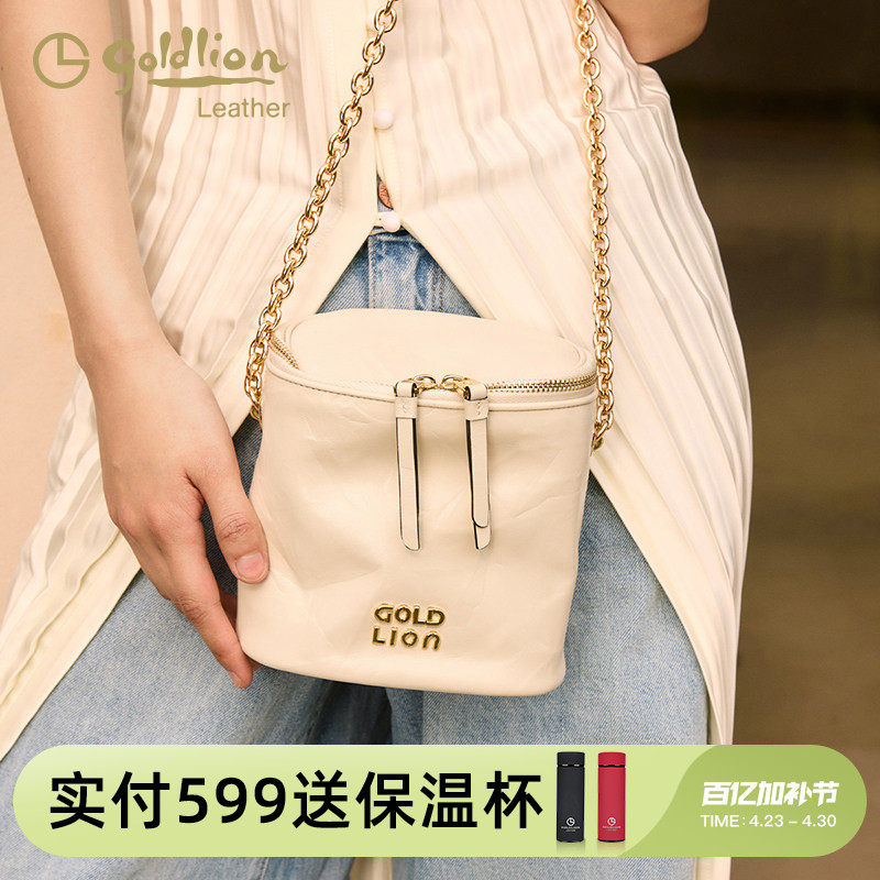 金利来真皮女包单肩圆筒包2026新款迷你手机包小包时尚斜挎链条包
