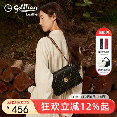 金利来时尚真皮女包2025新款小香风菱格单肩斜挎包通勤百搭链条包