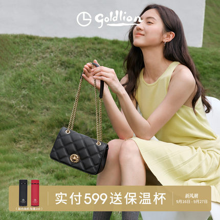 金利来新款时尚优雅菱格链条包女士单肩斜挎包小众设计高级小方包