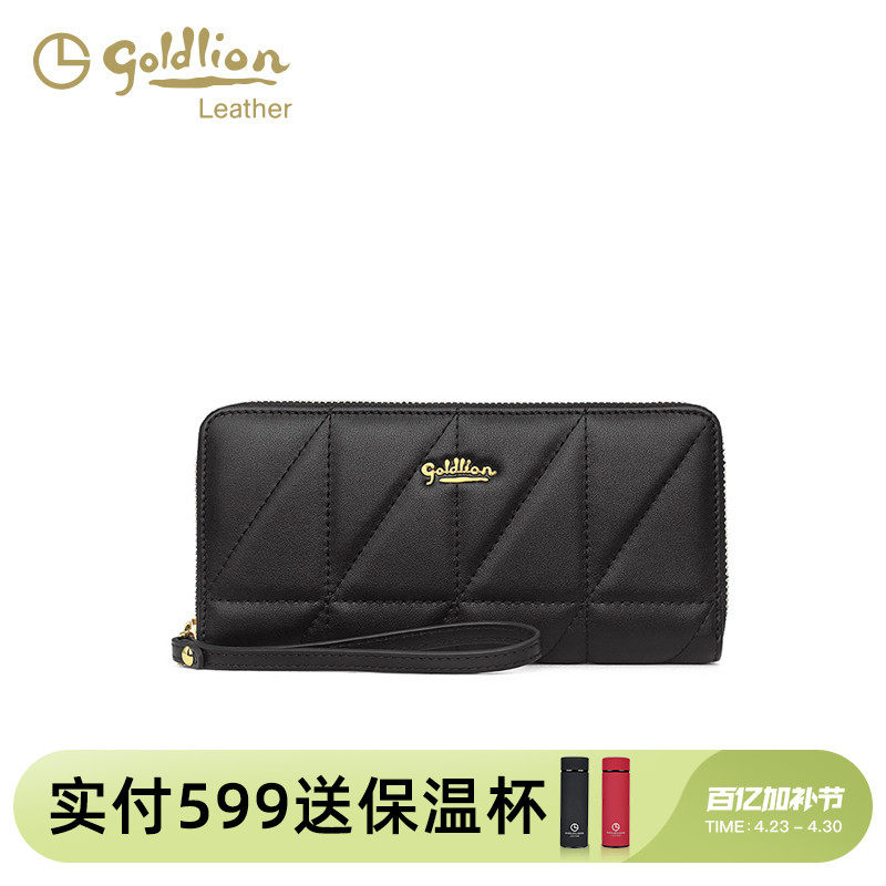 金利来女士长款钱包真皮2026新款手拿包黑色百搭大容量拉链卡包女