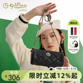 金利来牛皮女包单肩包轻奢小金球圆筒包时尚 真皮链条设计腋下包女