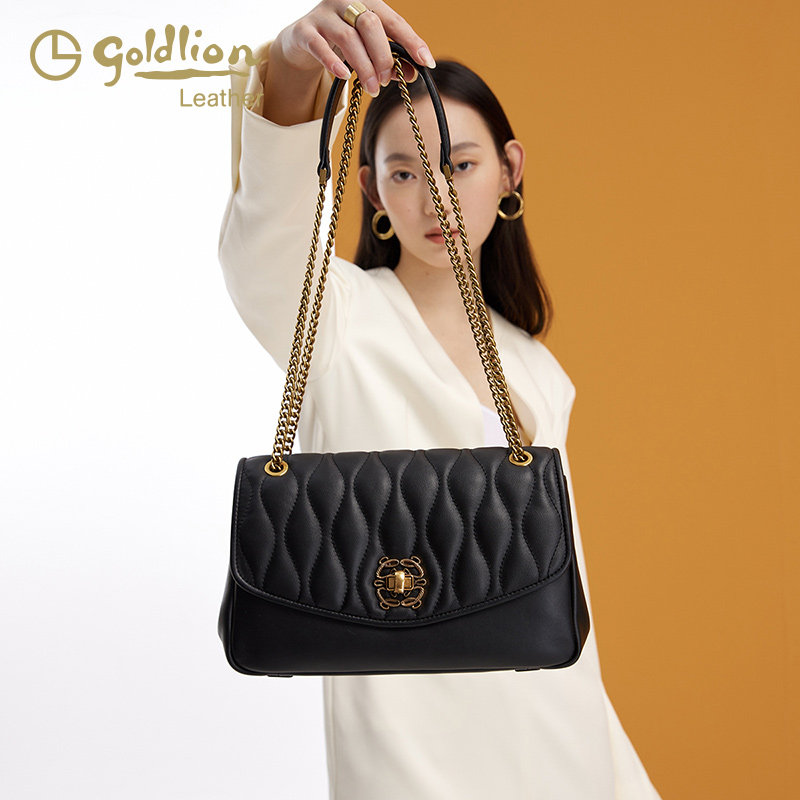 金利来2026新款真皮菱格链条单肩包时尚轻奢斜挎包小众设计腋下包