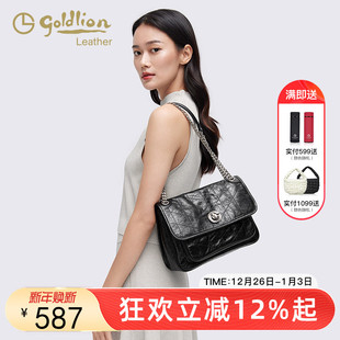 金利来2024新款 流浪包大容量通勤油蜡真皮单肩邮差包斜挎链条包女