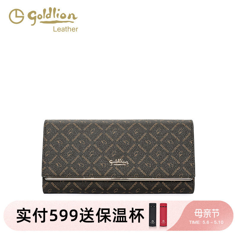 金利来新款钱包复古折叠撞色时尚印花pvc手包钱包长款女士手拿包