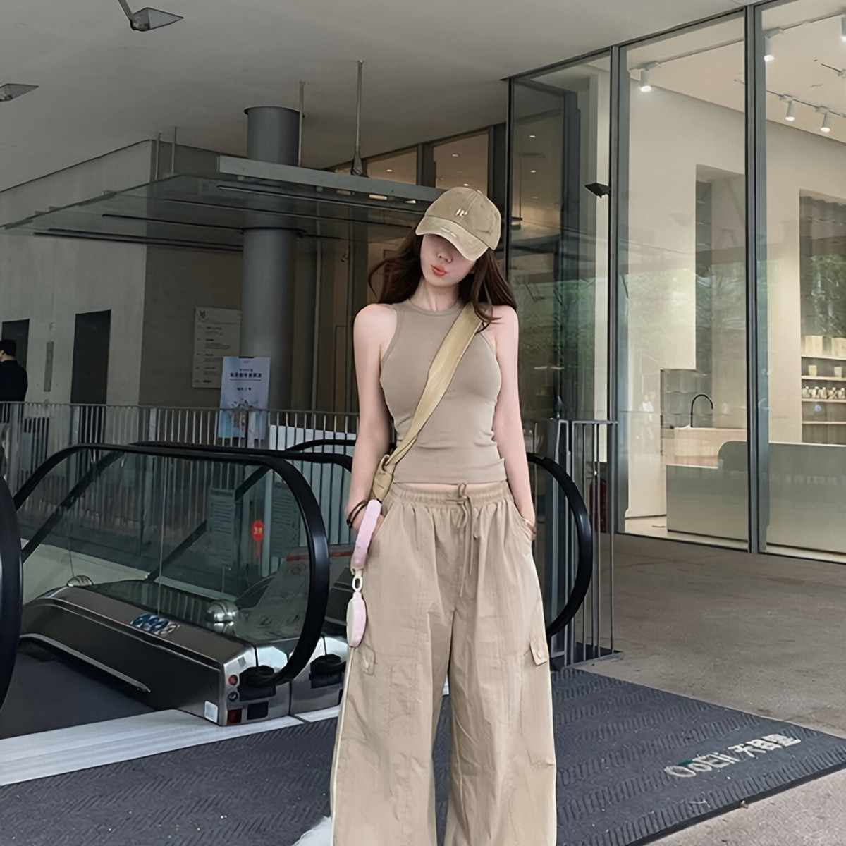 山系工装风抽绳束脚立体口袋宽松阔腿裤套装YS6-1268