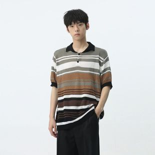 KAIPING男装 2024春款 新品 日系条纹撞色多巴胺翻领针织Polo衫