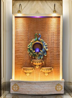 现货直销大型孔雀流水喷泉假山水幕墙养鱼池阳台花园庭院别墅园林