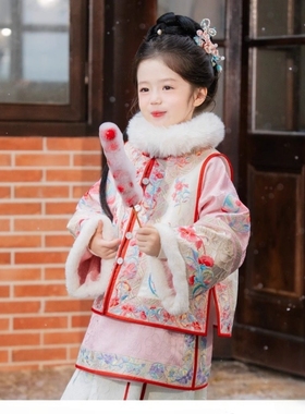 女童汉服秋冬儿童格格服改良冬款清汉加绒套装冬季古风超仙拜年服