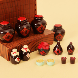 跨境微景观迷你仿真复古中式 酒坛小酒瓶酒碗酒杯饮酒诗人模型摆件