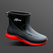 男款 防滑耐磨外卖骑手胶鞋 钓鱼中筒加绒防水雨靴男士 短筒水鞋 雨鞋