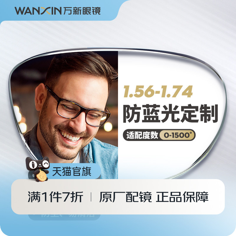 万新近视防蓝光镜片1.56 1.60 1.67 1.74眼镜片配镜片单光定制片