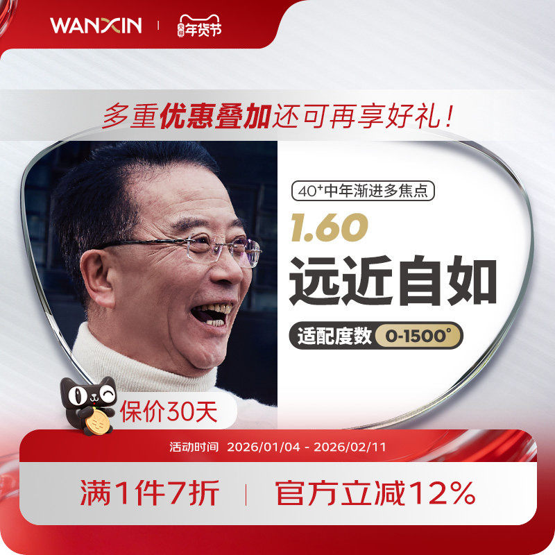 万新非球面1.60近视远视成人渐进镜片万新中老年镜片2片装定制片