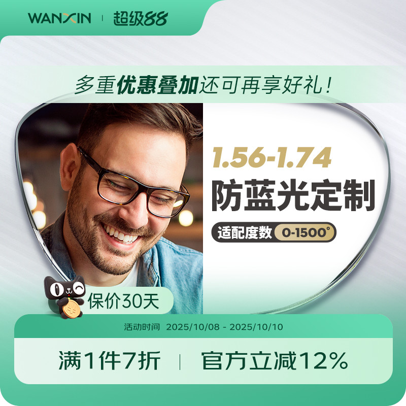 万新近视防蓝光镜片1.56 1.60 1.67 1.74眼镜片配镜片单光定制片