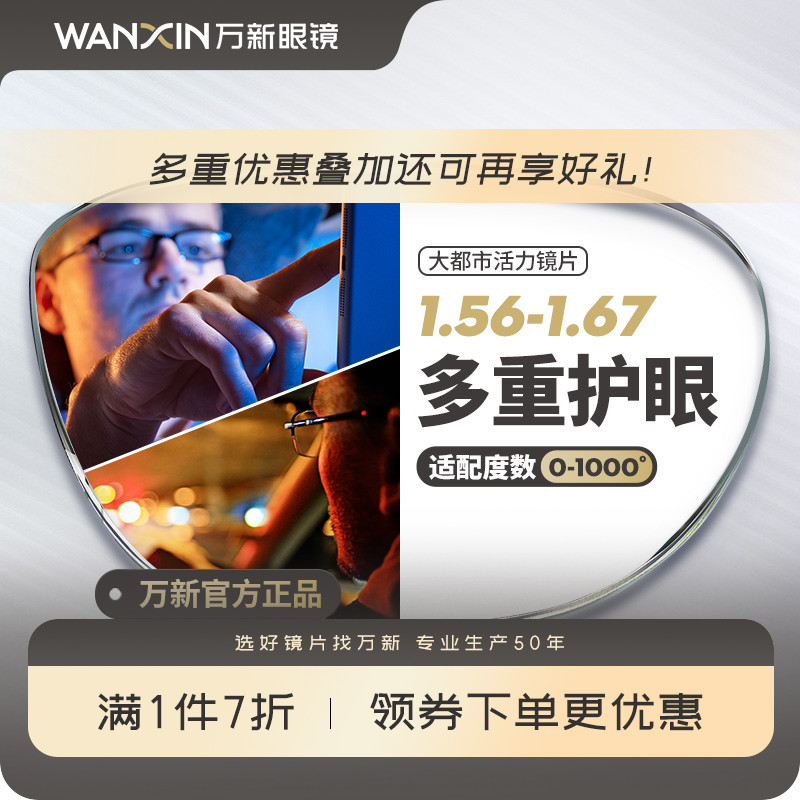 万新驾驶镜片1.56 1.60 1.67超薄防蓝光辐射眩光非球面驾驶近视