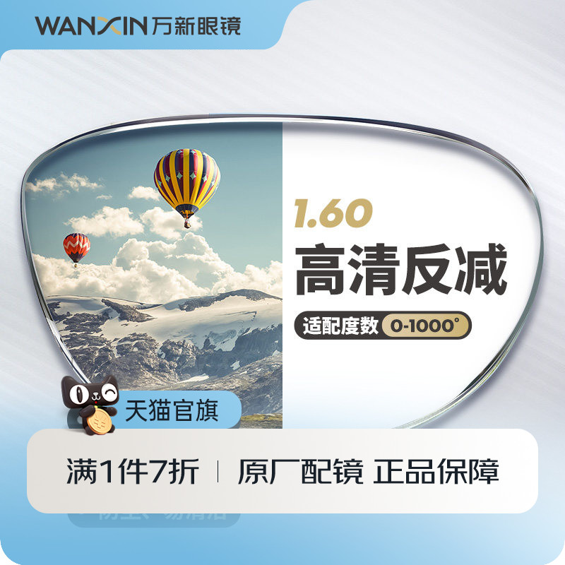 万新1.60超薄非球面镜片 防紫外线绿膜眼镜片树脂近视镜片2片