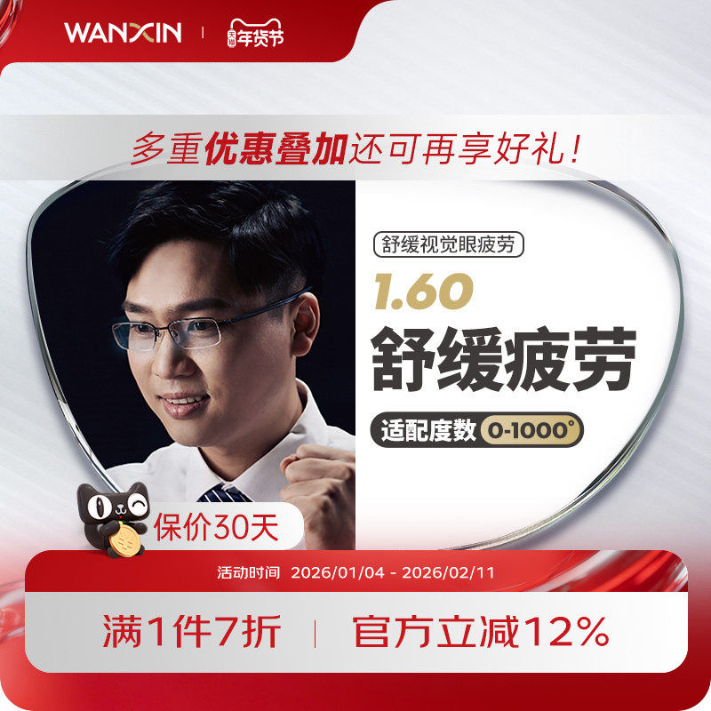 万新1.60超薄防蓝光辐射镜片万新缓解视疲劳近视眼镜片 2片装