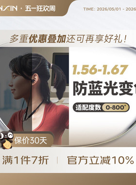万新防蓝光变色镜片自动感光变灰非球面1.67超薄近视眼镜官方旗舰