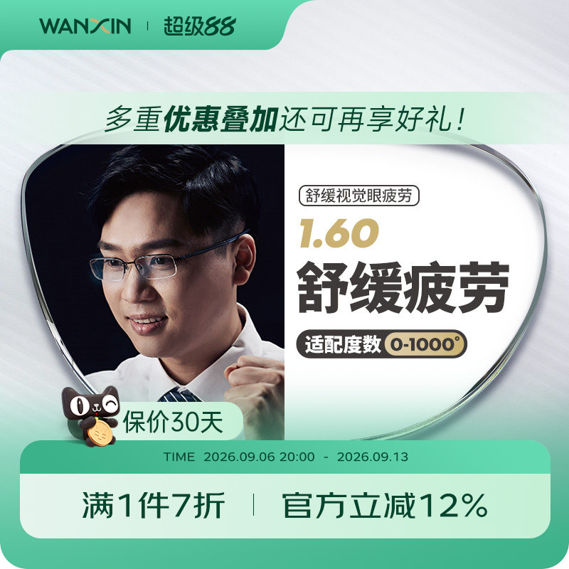 万新1.60超薄防蓝光辐射镜片万新缓解视疲劳近视眼镜片 2片装