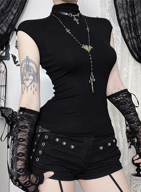 X25217基础前后两穿上衣 秋季新款个性感辣妹修身百搭暗黑T恤