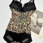 跨境束腰吊带文胸连体塑身瘦身收腹豹纹薄款 束身美体塑形打底内衣